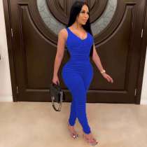 Solid Color Sleeveless Tank Open Back Stacked Jumpsuit NM-8305