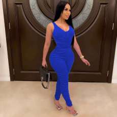 Solid Color Sleeveless Tank Open Back Stacked Jumpsuit NM-8305