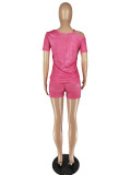 Sexy Tie-dye Irregular Sleeve T-shirt Shorts Two Piece Set NM-8304