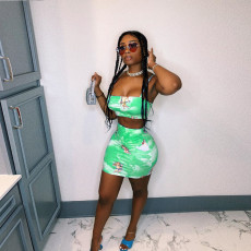 Angel Print Cami Top Mini Skirt Two Piece Sets LUO-3080