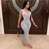 Solid Color Sleeveless Tank Open Back Stacked Jumpsuit NM-8305