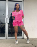 Sexy Tie-dye Irregular Sleeve T-shirt Shorts Two Piece Set NM-8304