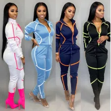 Casual Tracksuit Patchwork Long Sleeve 2 Piece Pants Set SFY-145