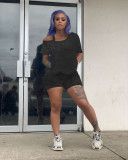 Sexy Tie-dye Irregular Sleeve T-shirt Shorts Two Piece Set NM-8304