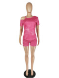 Sexy Tie-dye Irregular Sleeve T-shirt Shorts Two Piece Set NM-8304