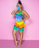 Painted Vest Backless Lace-up Rompers With Mask BS-1206