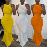 Sexy Solid Sleeveless Slim Mermaid Maxi Dress TK-6099