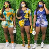 Plus Size 4XL Tie Dye V Neck Short Sleeve Rompers Without Mask SMD-2033