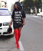Plus Size Letter Print Casual T Shirt Dress QZX-6137