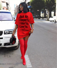 Plus Size Letter Print Casual T Shirt Dress QZX-6137