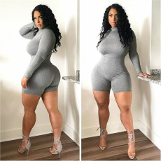 Solid Long Sleeve Half Turtleneck Skinny Rompers ASL-6281