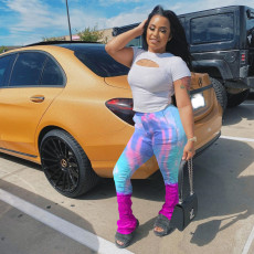 Plus Size Tie Dye Print Long Stacked Pants MTY-6316-1