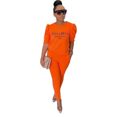 Letter Print Half Sleeve Two Piece Pants Set AL-197