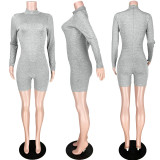Solid Long Sleeve Half Turtleneck Skinny Rompers ASL-6281
