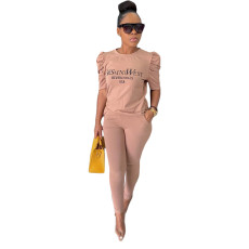 Letter Print Half Sleeve Two Piece Pants Set AL-197