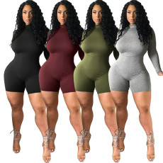 Solid Long Sleeve Half Turtleneck Skinny Rompers ASL-6281