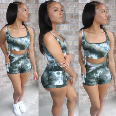 Tie Dye Rib Tank Tops Shorts Fitness 2 Piece Sets BS-1213