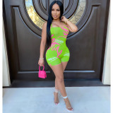 Sexy Graffiti Printed Strappy Backless Rompers BS-1212