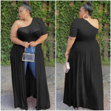 Plus Size 5XL Sexy Mesh One Shoulder High Low Tops ASL-6287