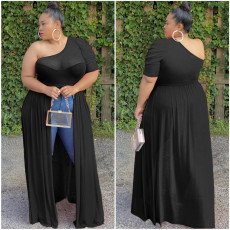 Plus Size 5XL Sexy Mesh One Shoulder High Low Tops ASL-6287