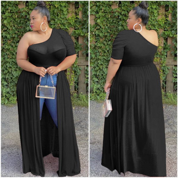Plus Size 5XL Sexy Mesh One Shoulder High Low Tops ASL-6287