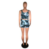 Tie Dye Rib Tank Tops Shorts Fitness 2 Piece Sets BS-1213