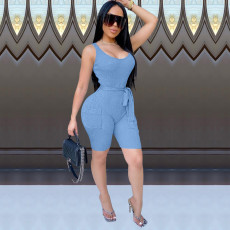 Solid Sleeveless Sexy Bodycon Rompers HM-6331