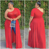 Plus Size 5XL Sexy Mesh One Shoulder High Low Tops ASL-6287
