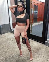 Sexy Cut Out Back Zipper Short Sleeve Slim T Shirt MEM-8293