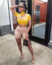 Sexy Cut Out Back Zipper Short Sleeve Slim T Shirt MEM-8293