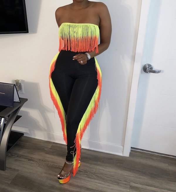 Sexy Tassel Tube Top Long Pants Two Piece Suits YS-8530