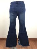 Denim Ripped Hole High Waist Flared Jeans LX-6013