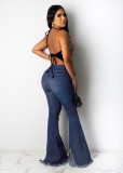 Denim Ripped Hole High Waist Flared Jeans LX-6013
