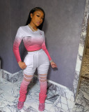Gradient Long Sleeve Hole Stacked Pants 2 Piece Sets BLX-7517