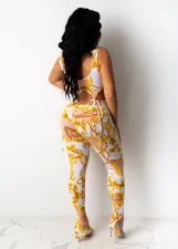 Sexy Printed Sleeveless Lace Up 2 Piece Pants Set With Mask LSL-6363