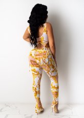 Sexy Printed Sleeveless Lace Up 2 Piece Pants Set With Mask LSL-6363