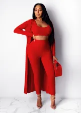 Solid Tank Tops +Long Cloak +Pants 3 Piece Sets ZSD-0309