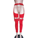Punk Rock Metal Buckle Hollow Stacked Pencil Pants BN-9151