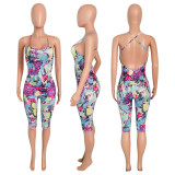 Sexy Butterfly Print Skinny Backless Sling Playsuit NIK-153