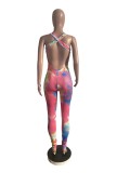 Tie Dye Print Sleeveless Backless Skinny Jumpsuits CHY-1245