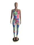 Tie Dye Print Sleeveless Backless Skinny Jumpsuits CHY-1245