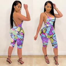 Sexy Butterfly Print Skinny Backless Sling Playsuit NIK-153