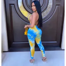 Sexy Tie Dye Halter Backless One Piece Jumpsuits CHY-1250
