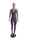 Tie Dye Print Sleeveless Backless Skinny Jumpsuits CHY-1245