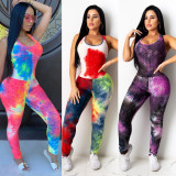 Tie Dye Print Sleeveless Backless Skinny Jumpsuits CHY-1245