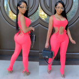 Solid Sleeveless Lace Up Sexy One Piece Jumpsuit CHY-1223