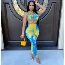 Sexy Tie Dye Halter Backless One Piece Jumpsuits CHY-1250