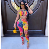 Sexy Tie Dye Halter Backless One Piece Jumpsuits CHY-1250