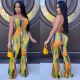 Sexy Tie Dye Strappy Backless Boot Cut Jumpsuits CHY-1248