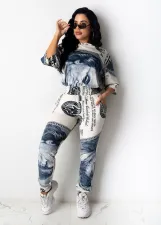 Plus Size Dollar Print Half Sleeve 2Piece Pants Set CHY-1244